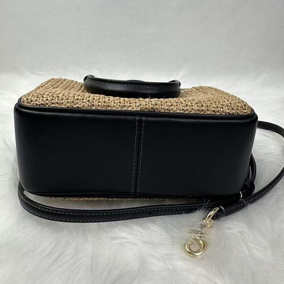 Coach Satchel Crossbody Bag In Straw & Leather CAK74 Gold/Toast/Black NWT - Picture 10 of 12